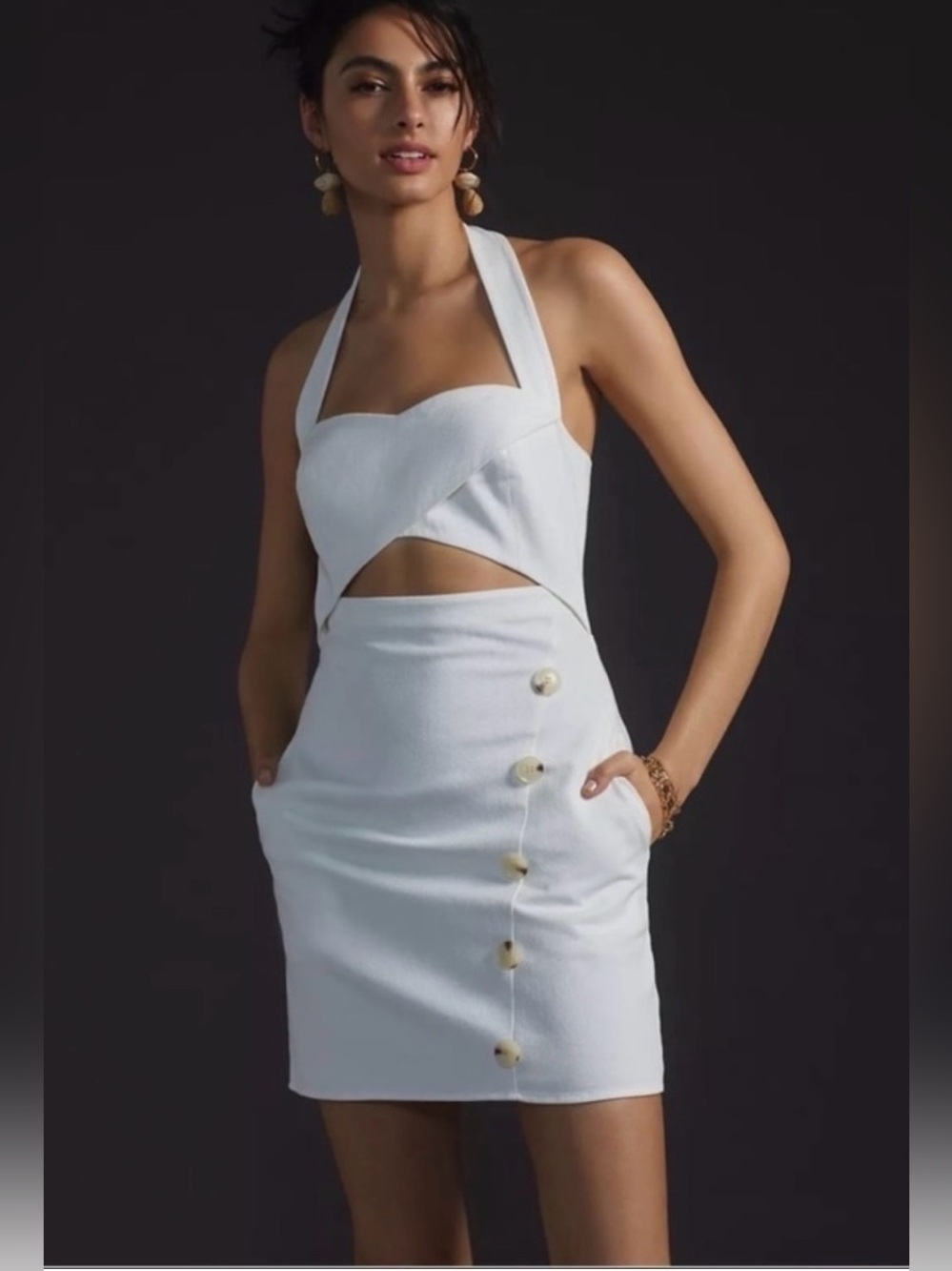 Anthropologie Mare Mare White Cutout Halter Mini Dress Resort M NWT